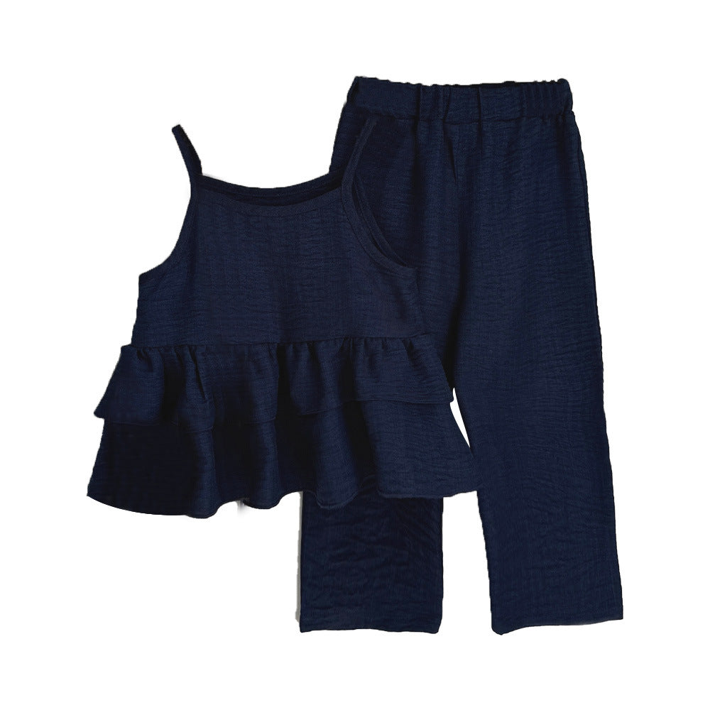 Cute Two-Piece Set for Girls Summer Casual Crop Top and Wide Leg Pants Outfit Kids Clothing