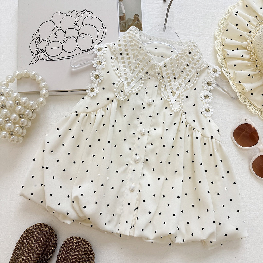 Girls' Summer Outfit SetPolka Dot Sleeveless Top with Bloomer Shorts, Two-Piece Fashionable Children's Clothing