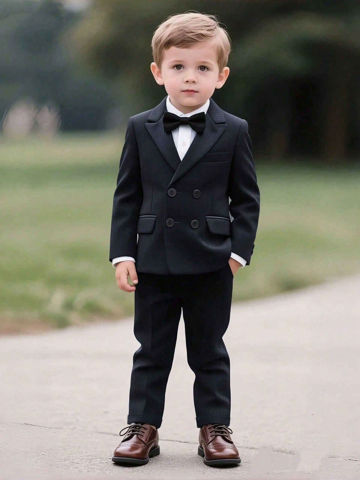 Boys Black Double-Breasted Tuxedo Suit Set | Pack of 12 | Unit Price $11 | Mix-GC-127