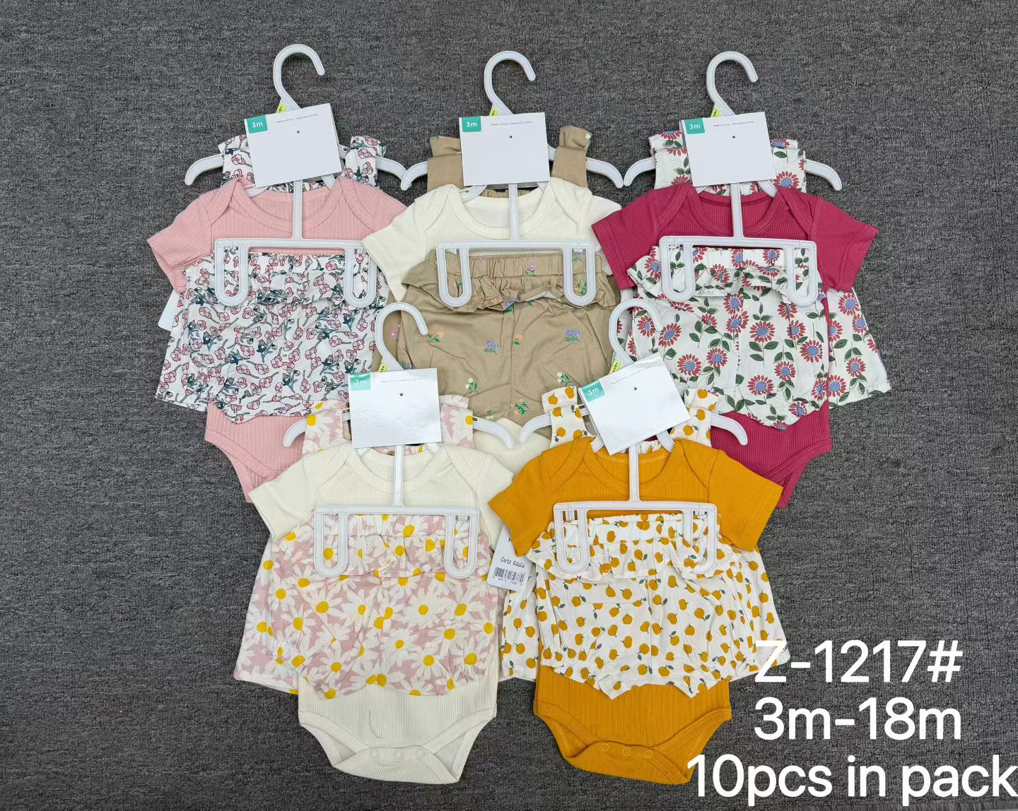 Baby Girl Floral 2-Piece Set – Wholesale | $11/Set | Style Z-1217 | MOQ 1 Pack (10 Pcs) | Sizes 3M-18M
