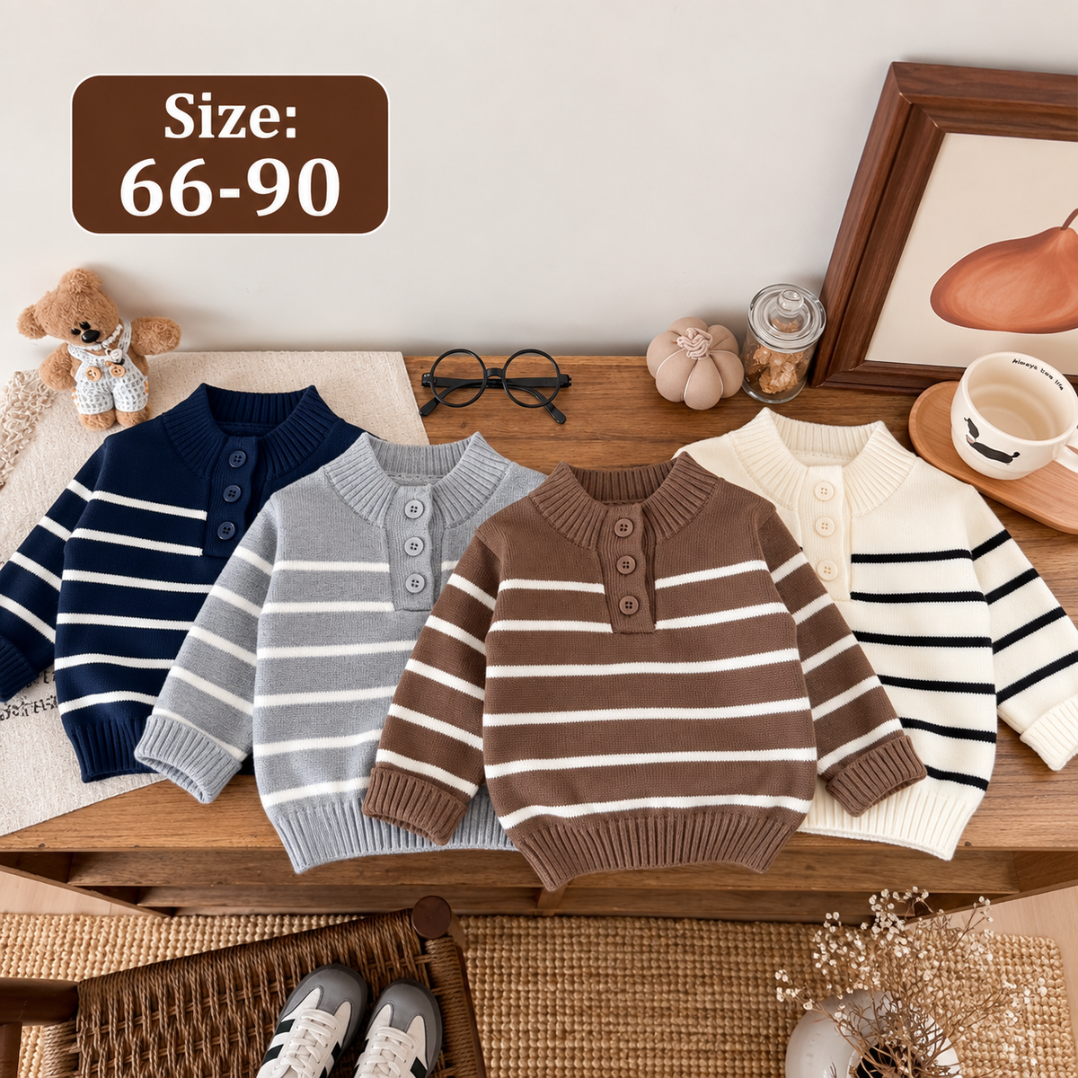 Baby Striped Knit Sweaters Wholesale | $4.30/Unit | Pack 5 or 12 | Size 66-90 | Code Mix-GC-143