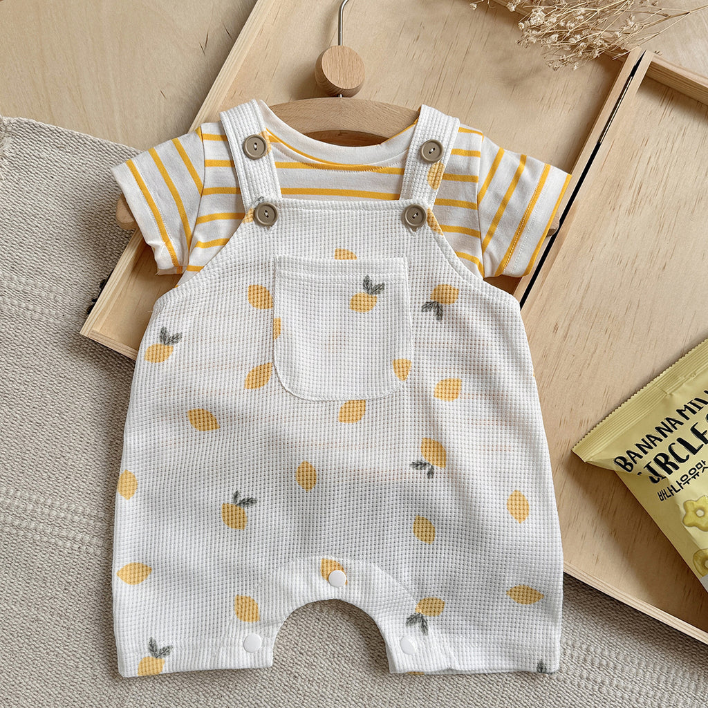 Cute Baby  Lightweight Stripe Print Romper, Fresh Orange Pattern Newborn Baby Clothes