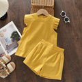 Charming Girls' Two-Piece Set: Round Neck Sleeveless VestShortsCasual Outfit for Kids