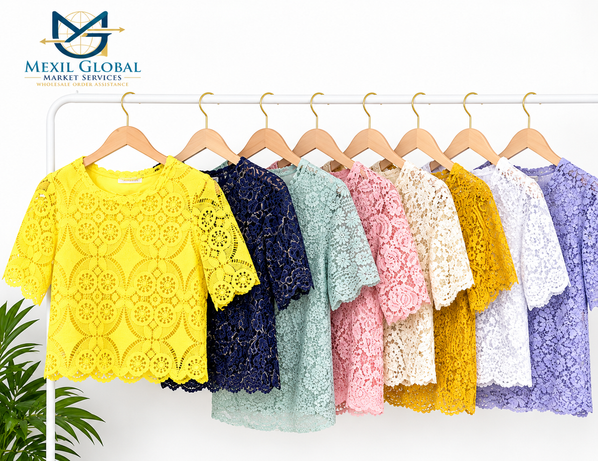 Women's Floral Lace Top – 8 Colors Mixed | 150 pcs / 45 kg Lot | $6.75/kg