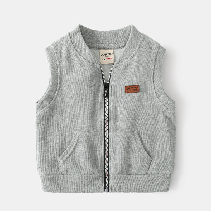 Kids Casual Zip-Up Jacket — Boys Cotton Blend Spring & Fall Coat (Sizes 90-130cm)
