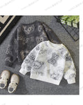 Kids FASHIONDO 3D dog applique sweatshirt in burgundy cream and dark gray