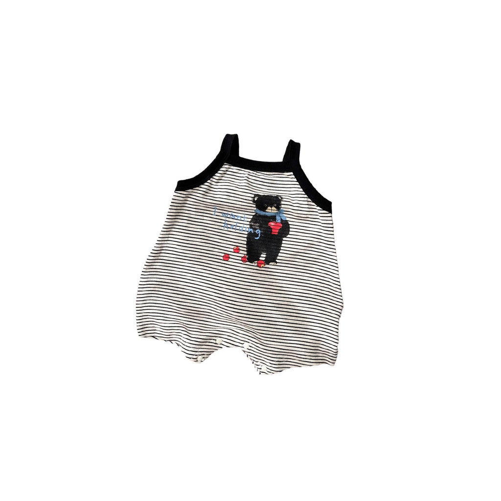 Striped Cartoon Sleeveless Romper Baby Bodysuit for Summer