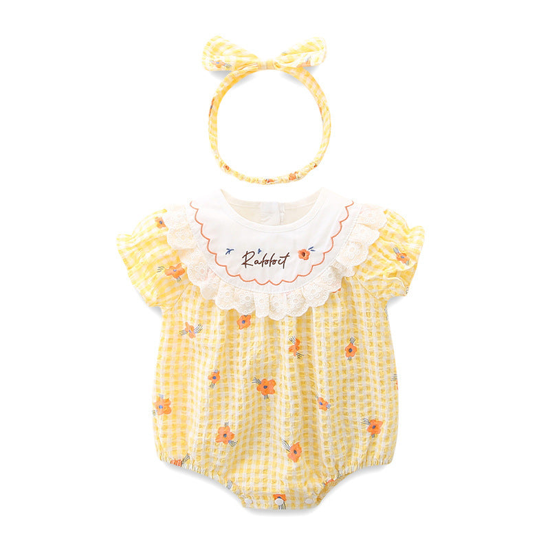 Baby Girls Summer Lightweight Romper Newborn Plaid Onesie Infant Triangular Bodysuit Baby Clothes