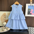Girls' Sleeveless Patchwork Princess Dress — Sweet & Casual Summer Style