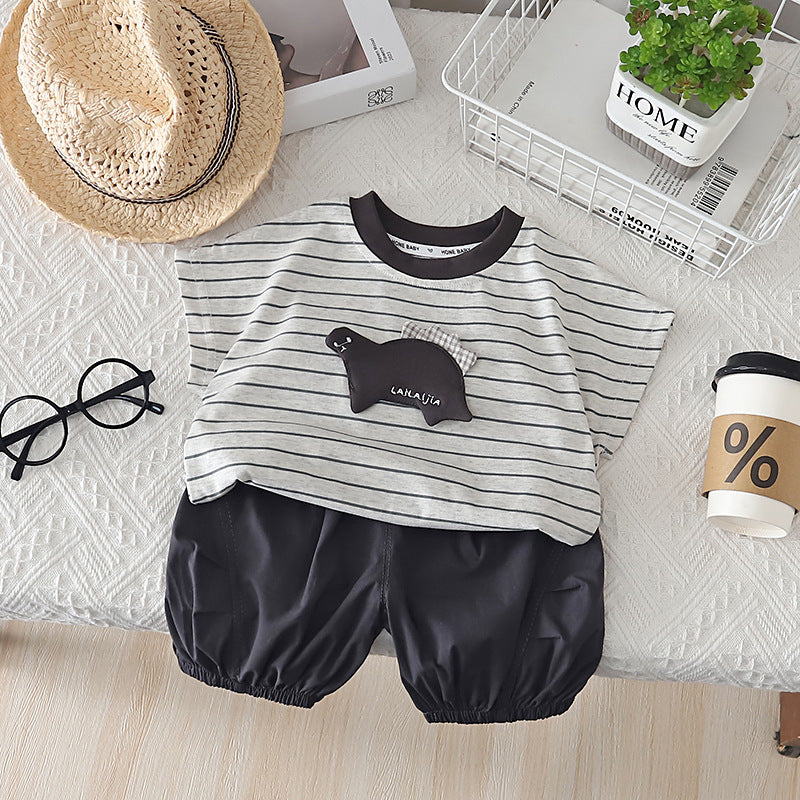 Baby Summer Stripe Cartoon Two Piece Set