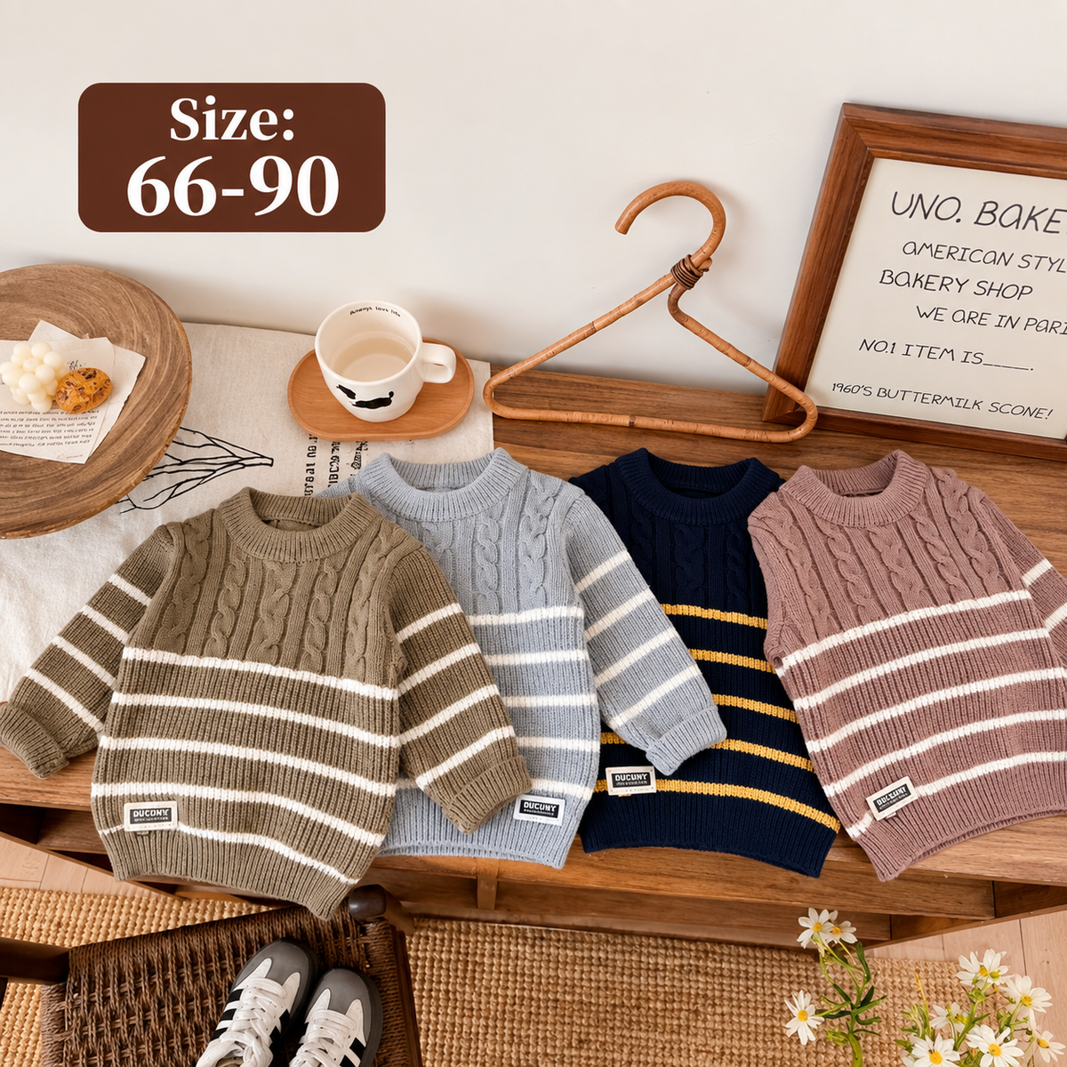Baby Striped Cable Knit Sweaters Wholesale | $4.30/Unit | Pack 5 or 12 | Size 66-90 | Code Mix-GC-144