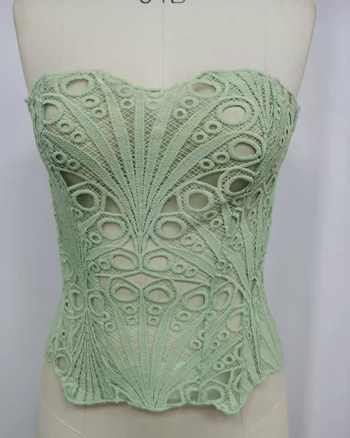Women's lace cutout sweetheart corset top in burgundy