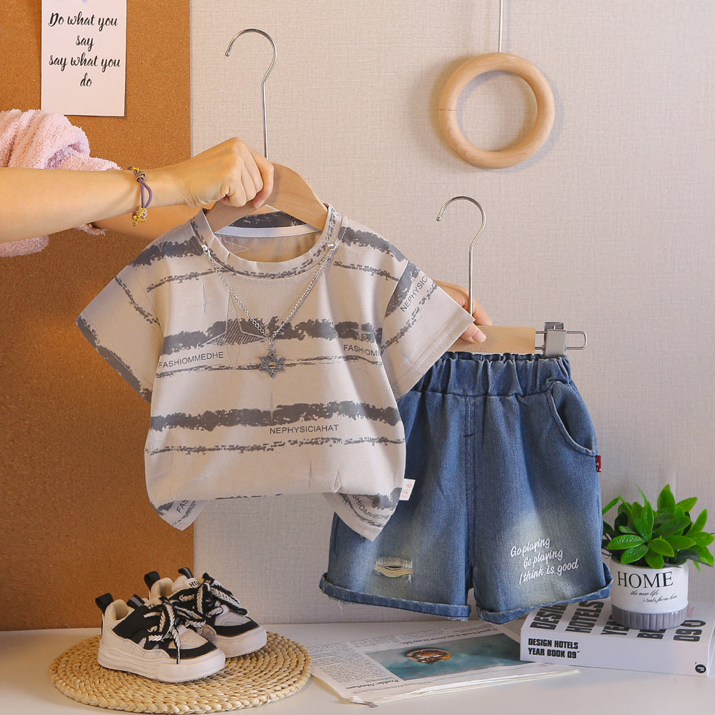Striped short sleeved baby two-piece set