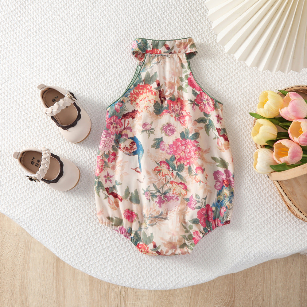 New Retro Printed Baby Summer Outfit Newborn Clothes Sleeveless Baby Romper 3D Heart Baby Clothing