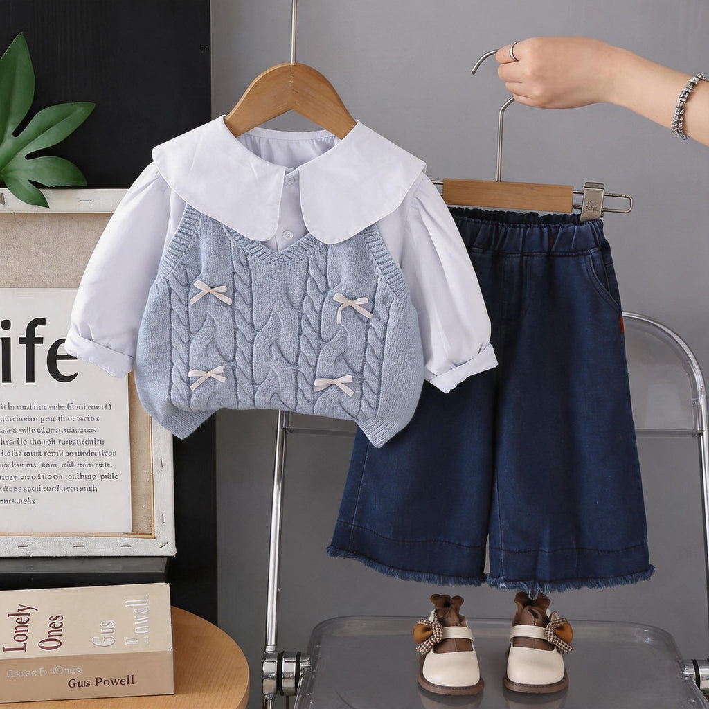 Spring and Autumn Baby Children's Sweater Vest Baby Long Sleeve Three Piece Set
