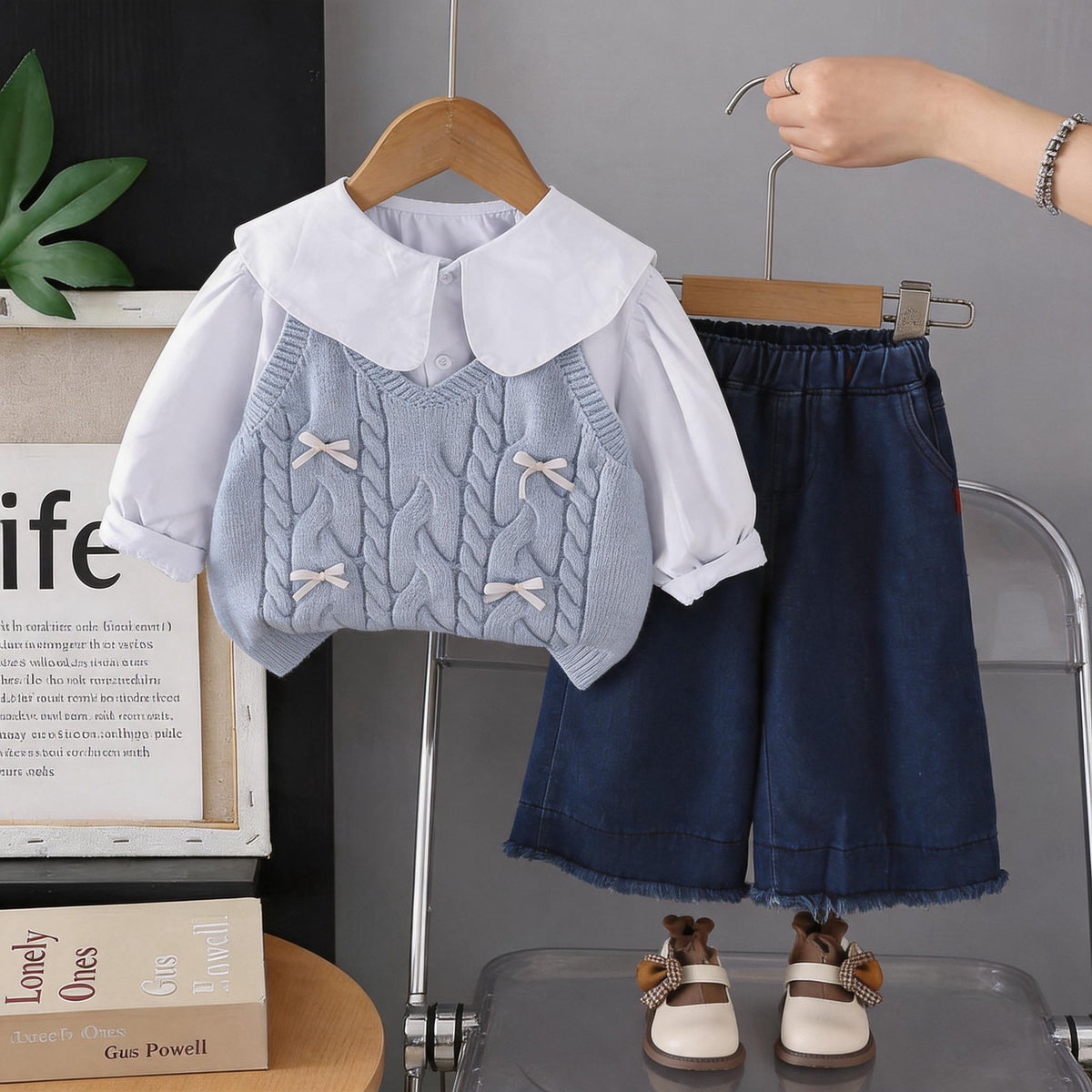 Spring and Autumn Baby Children's Sweater Vest Baby Long Sleeve Three Piece Set