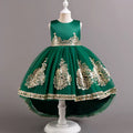 Wholesale Girls Elegant High-Low Princess Party Dress with Gold Embroidery – MOQ 50 Mixed Colors – 10 Pieces Per Color – $8 Each