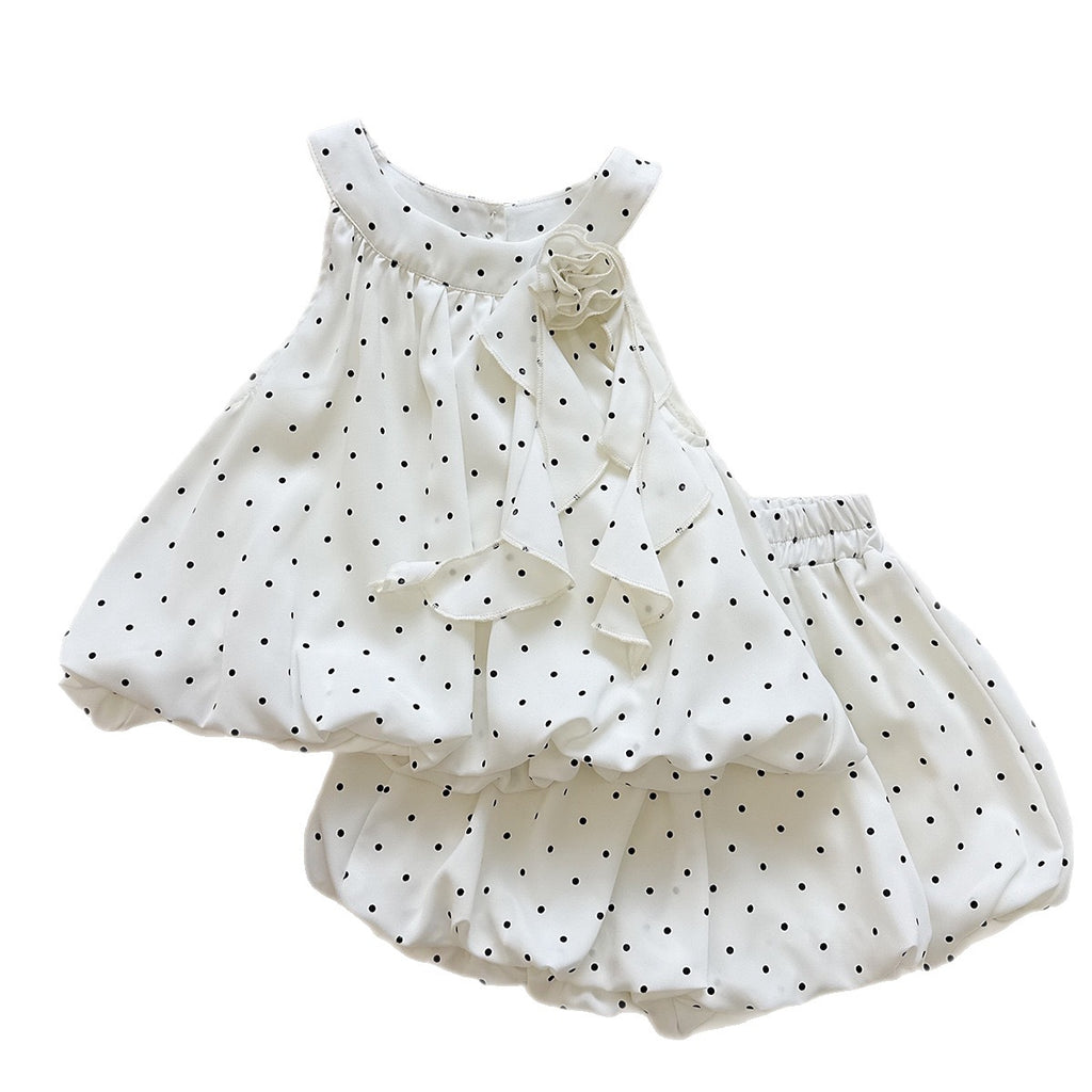 Summer Girls' Outfit Set Polka Dot Strapless Sleeveless Top and Shorts  Two-Piece Set Fashionable