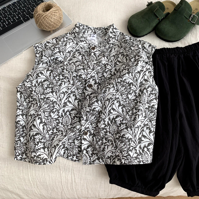 Sleeveless shirt pants baby two-piece set