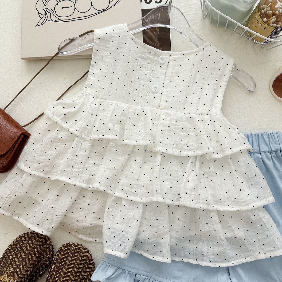 Chic Polka Dot Cake Top with Ruffle Shorts Set for Girls Summer Casual Two-Piece Outfit