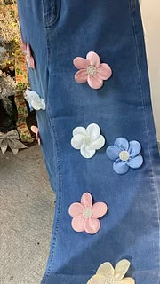 Women's 3D Flower Applique 2-Piece Set – T-Shirt & Jeans | $80.00/set