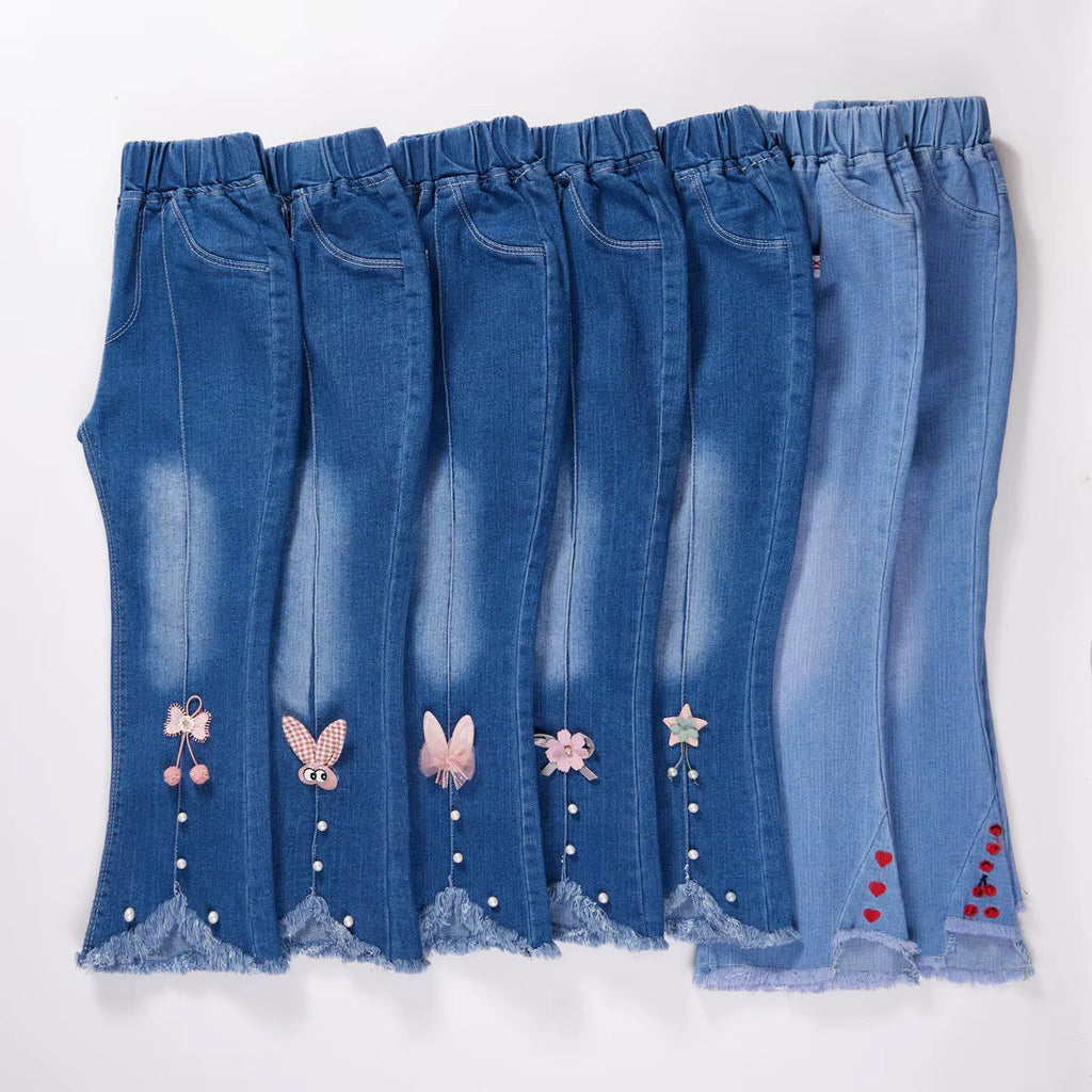 Girls' Embroidered Denim Jeans – Mixed Styles & Sizes | MOQ 50 Units | Unit Price $5.50
