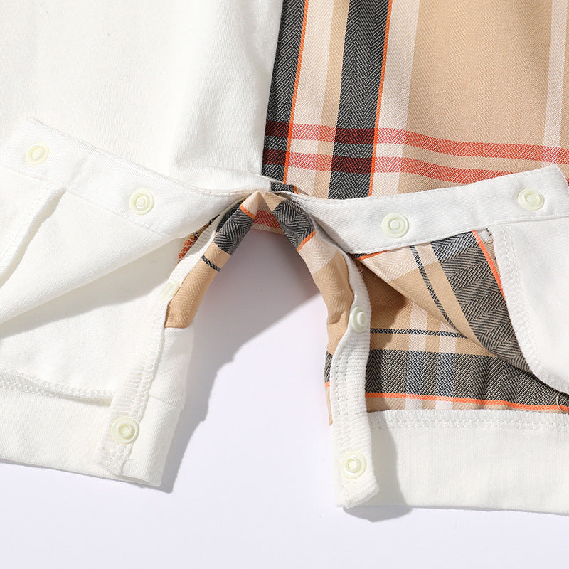 Baby Checkered Short Sleeve Romper – Korean Style Round Neck Jumpsuit