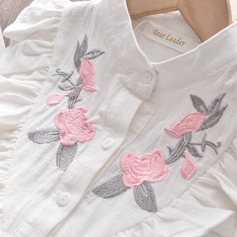 Girls' Floral Embroidered Sleeveless Shirt & Shorts Casual Two-Piece Set