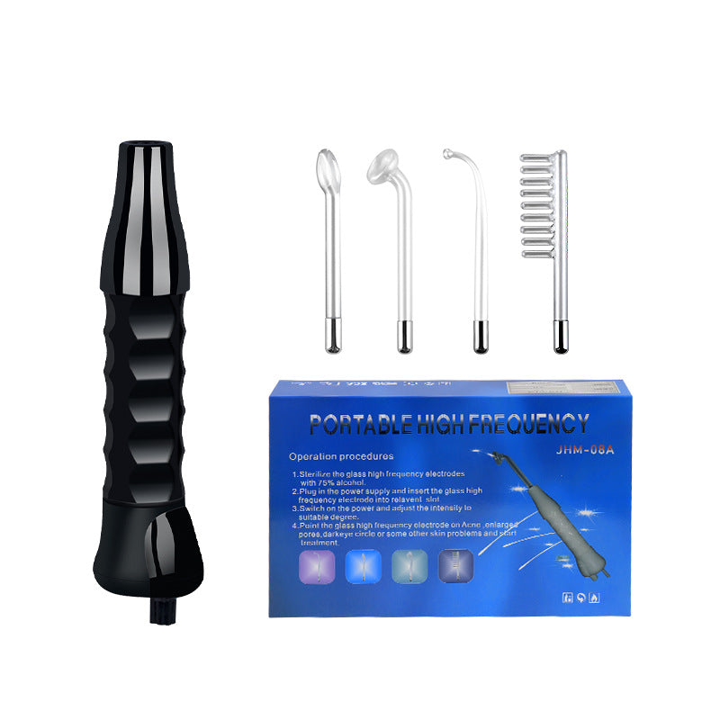 Black 4-Piece Electrotherapy Device, High-Frequency Ozone Facial Care, High-Frequency Electrotherapy Wand, Home Beauty Instrument