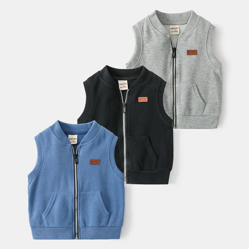 Kids Casual Zip-Up Jacket — Boys Cotton Blend Spring & Fall Coat (Sizes 90-130cm)