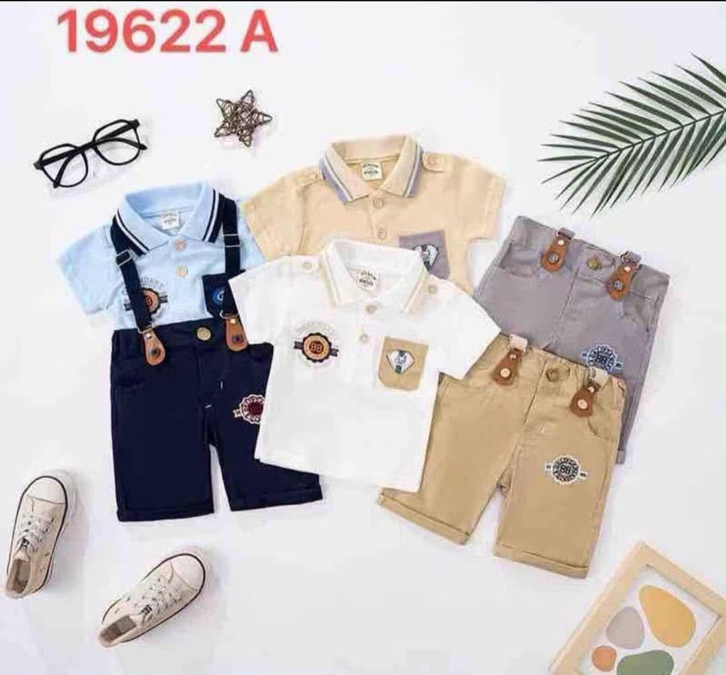 Boys 3-Piece Formal Suspender Set — Shirt, Shorts & Bow Tie | 4 Styles | Wholesale (MOQ 50)