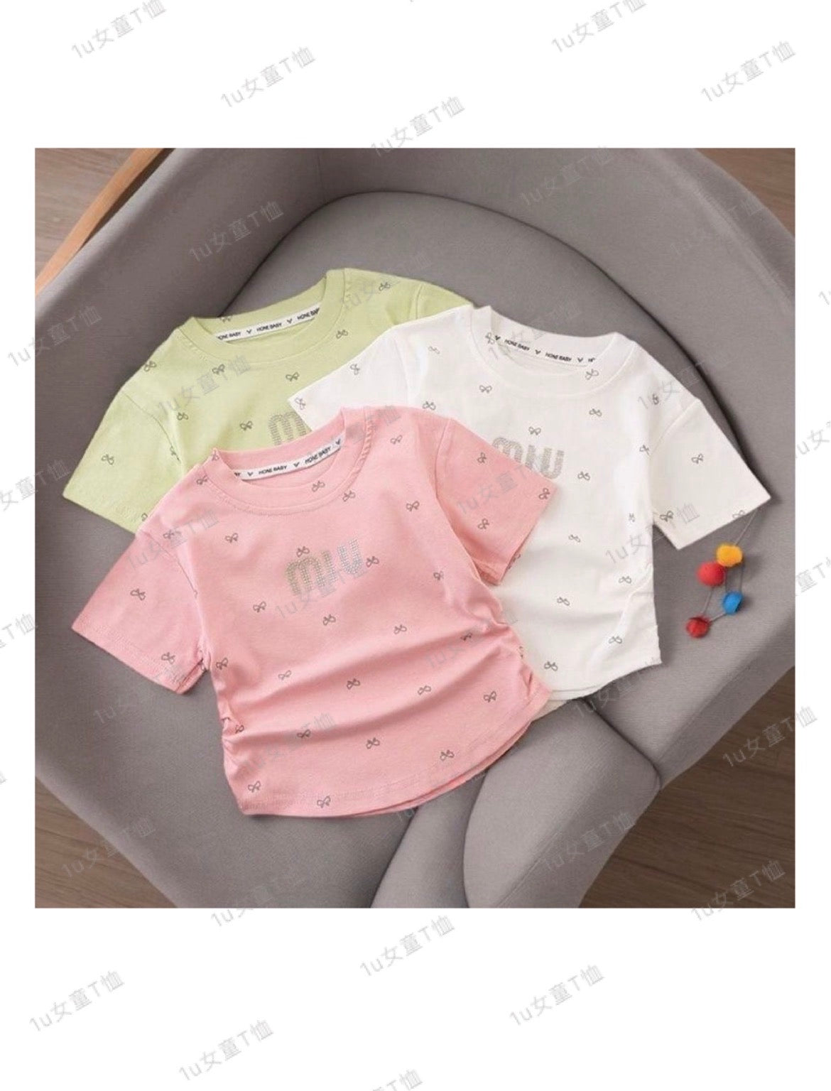Girls heart embroidery ruffle collar t-shirt in white pink and light blue