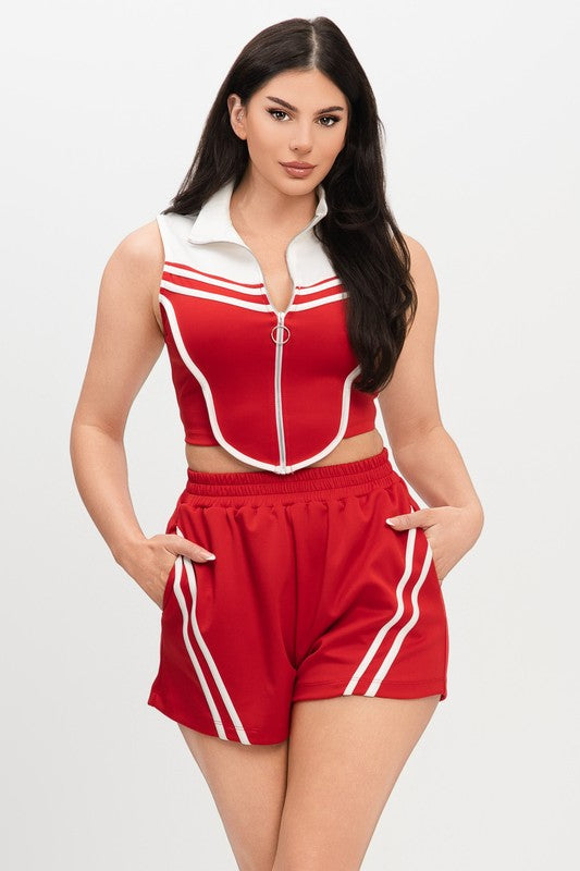 Sporty 2-Piece Women’s Set — cute, comfortable & perfect for everyday wear! Available in Black/White, Red/White & Blue/Black.