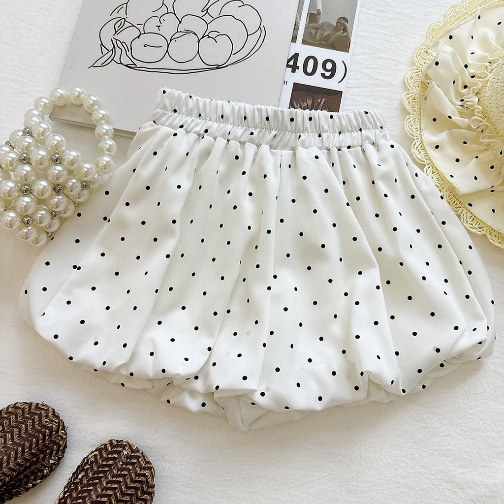 Summer Girls' Outfit Set Polka Dot Strapless Sleeveless Top and Shorts  Two-Piece Set Fashionable