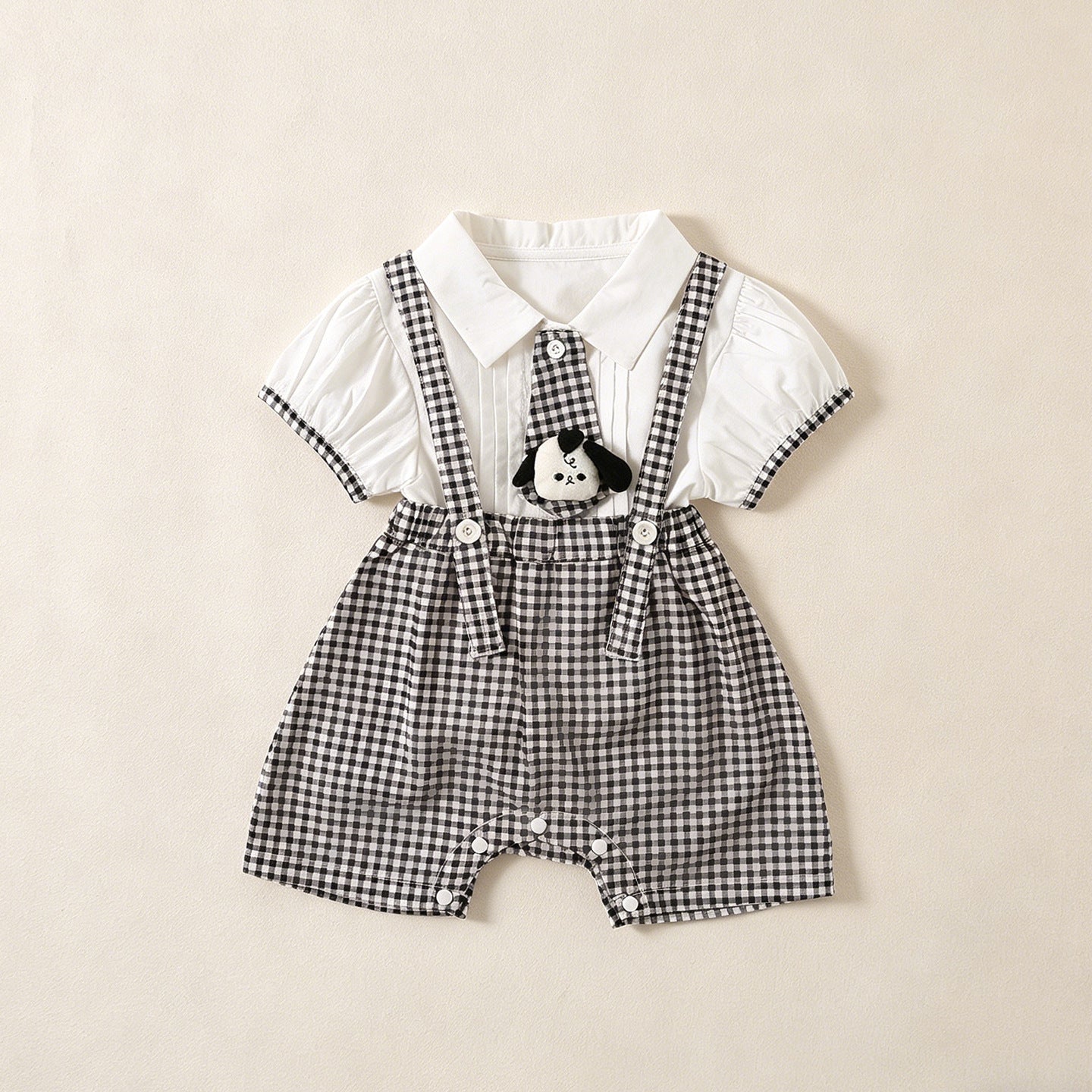 Baby Boys Plaid Overalls 2-Piece Set — Short Sleeve Shirt & Bib Shorts (Sizes 73-100cm)