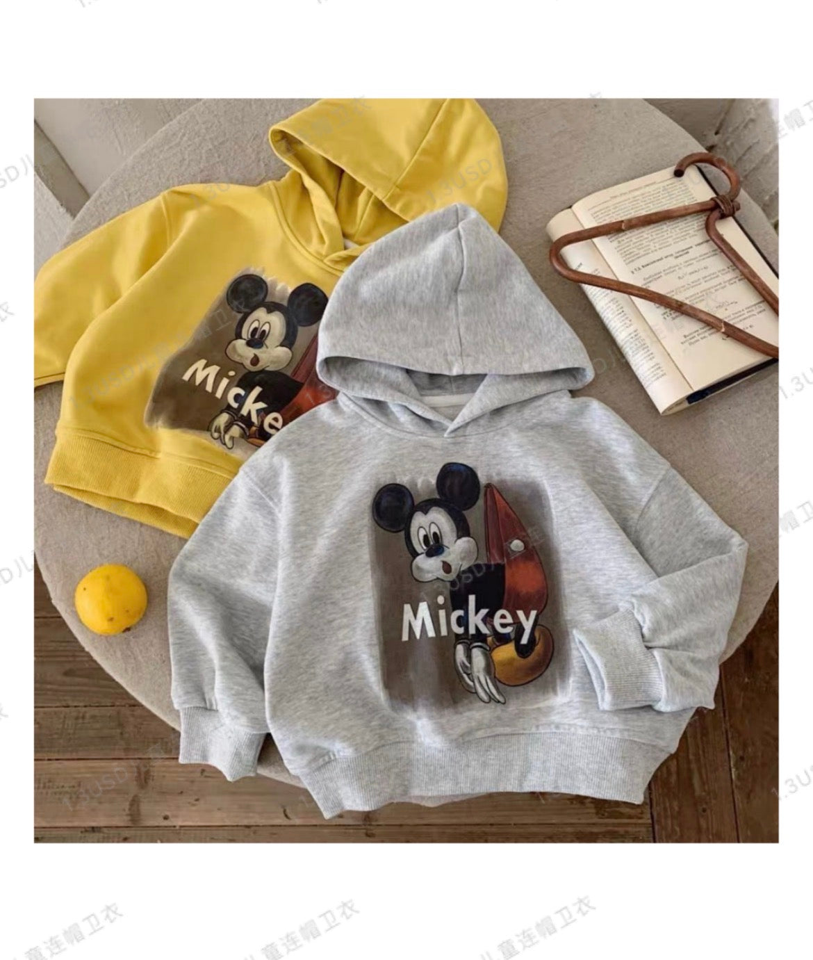 Kids Lucky Mickey Mouse crewneck sweatshirt in red navy and gray