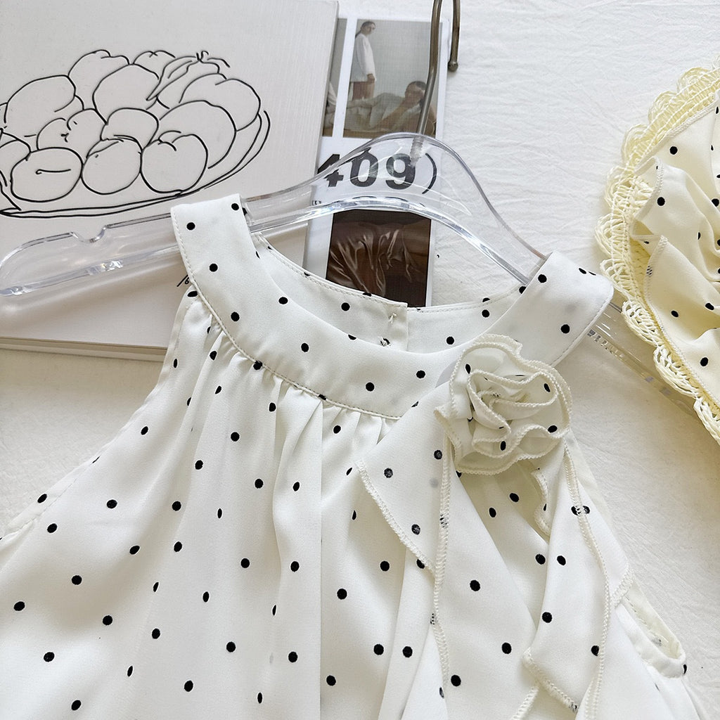 Summer Girls' Outfit Set Polka Dot Strapless Sleeveless Top and Shorts  Two-Piece Set Fashionable