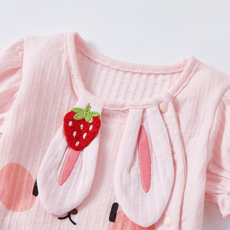 Cute Baby Cotton Onesie for Girls, Full Cotton Romper, Short Sleeve Summer Lightweight Outfit, Newborn Baby Bodysuit