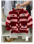Girls floral embroidered knit cardigan in cream and pink