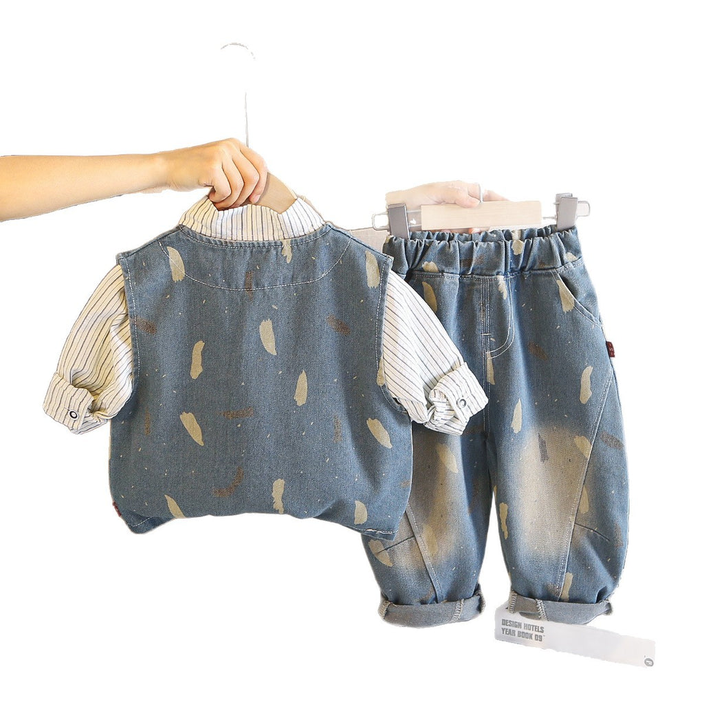 Baby Cowboy Vest Baby Long Sleeve Three Piece Set