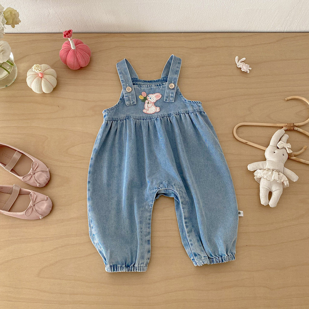 Baby Spring New Rabbit Ears Overalls Set, Girl Baby Lace Shirt Bodysuit Two-Piece Set
