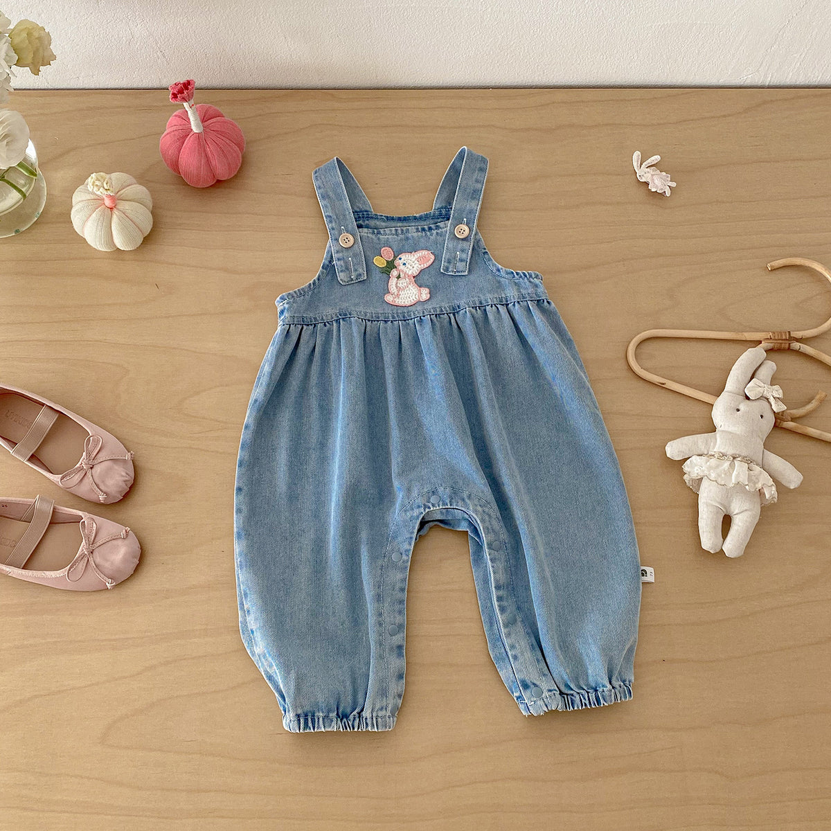 Baby Spring New Rabbit Ears Overalls Set, Girl Baby Lace Shirt Bodysuit Two-Piece Set