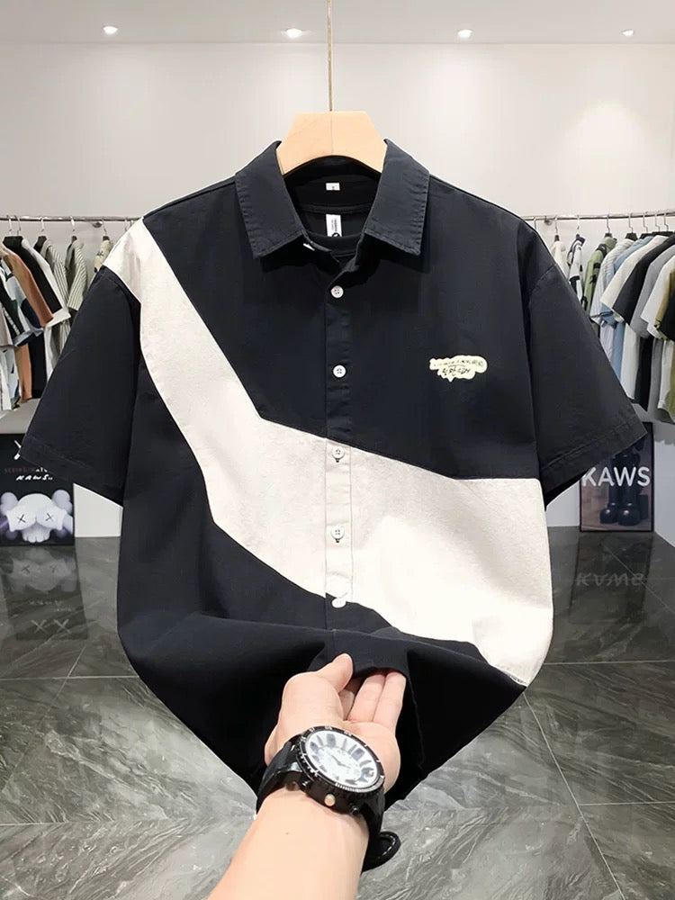 Men’s Black & White Color Block Short Sleeve Shirt – 300G | $6 Each | MOQ 12