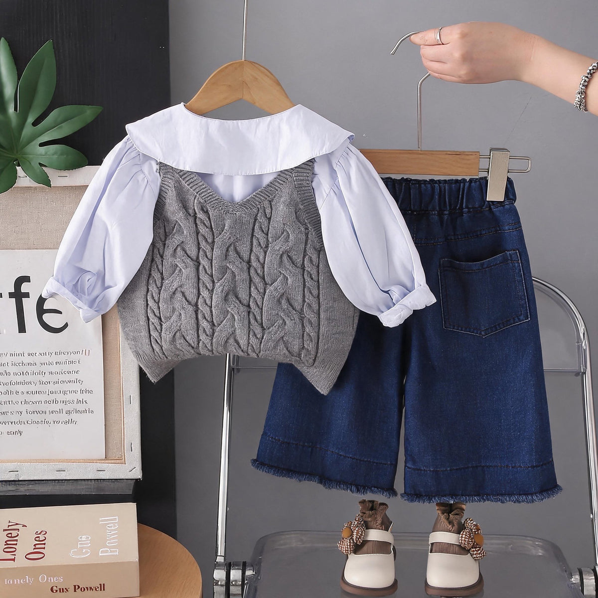 Spring and Autumn Baby Children's Sweater Vest Baby Long Sleeve Three Piece Set