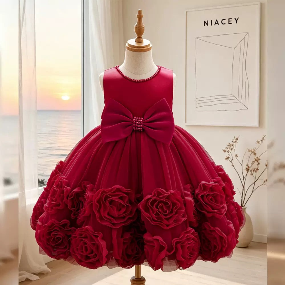Wholesale Girls Elegant Rose Princess Party Dress with Big Bow – MOQ 100 Mixed Colors – MOQ 10 Pieces Per Color – $8 Each