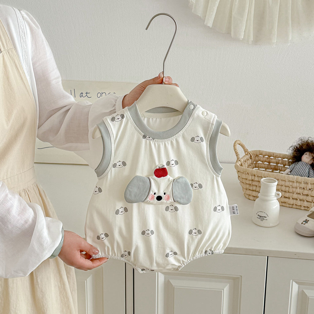 Baby Lightweight Cartoon Print Sleeveless Romper Outfit for Infants, Unisex Baby Crawling Clothes, One-Piece Bodysuit