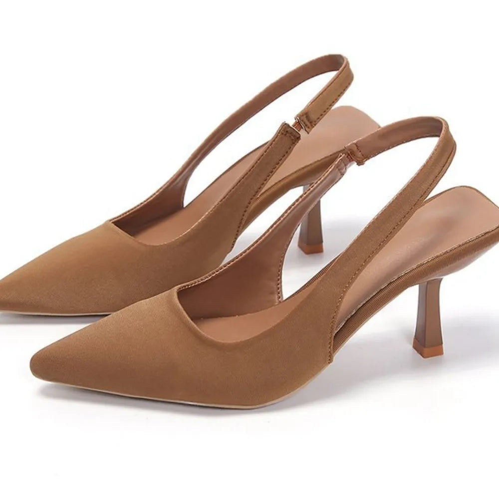 Women's Point Toe Kitten Heel Slingback Pumps