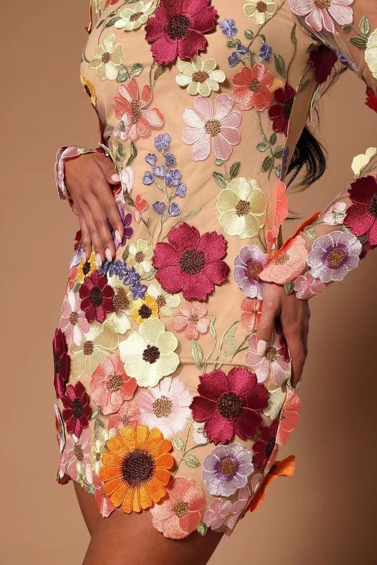 Women's 3D Floral Bodycon Dress – Sexy Wrap Style