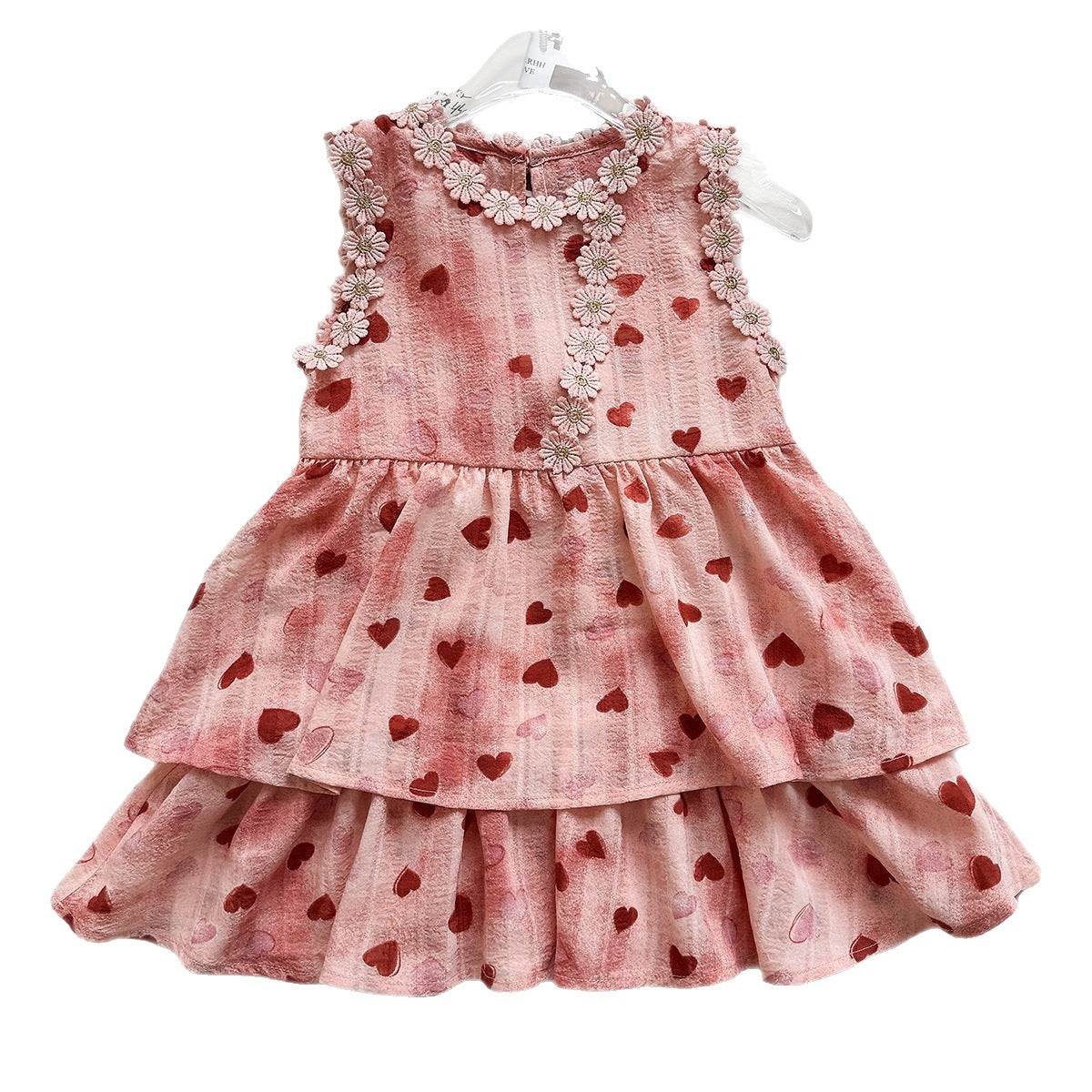Cute Sleeveless Dress for Girls with Heart Print and Large Bow, Princess Style Summer Dress