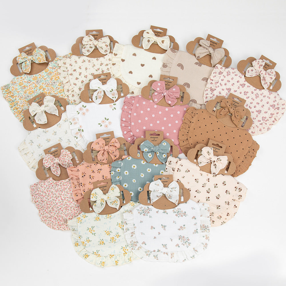Baby Girl Bib & Headband Set - Ruffle Bib Large Bow